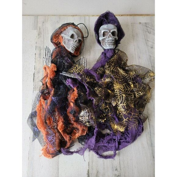 Spider web Grim Reaper AS IS hanging skeleton Halloween set decor - Picture 1 of 11
